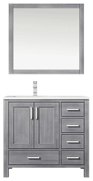 Jacques 36" Distressed Grey Single Sink Vanity with Quartz Top, Left Version, Wi