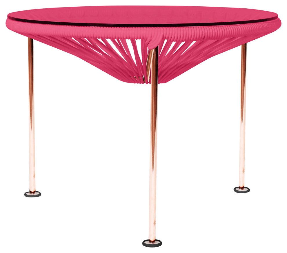 Zicatela Indoor/Outdoor Handmade Side Table, Pink Weave, Copper Frame