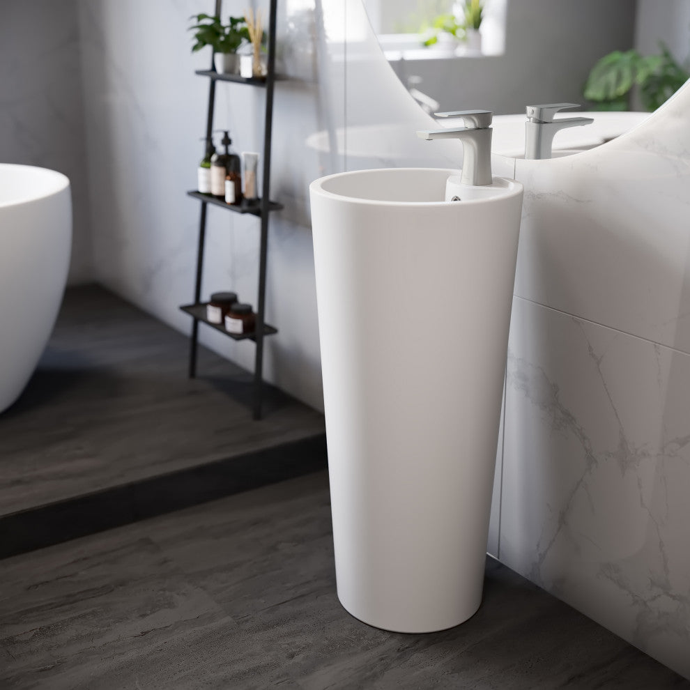 Monaco Circular Basin Pedestal Sink, Matte White