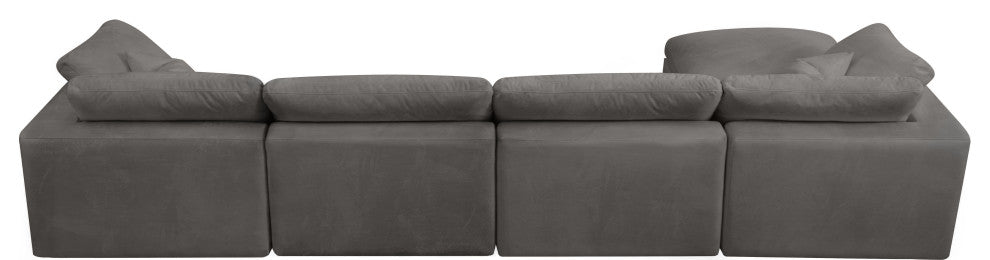 Cozy Velvet Upholstered Comfort L-Shaped Modular Sectional, Gray, 5-Piece: 2 Armless Chair, 2 Corner Chair, 1 Ottoman