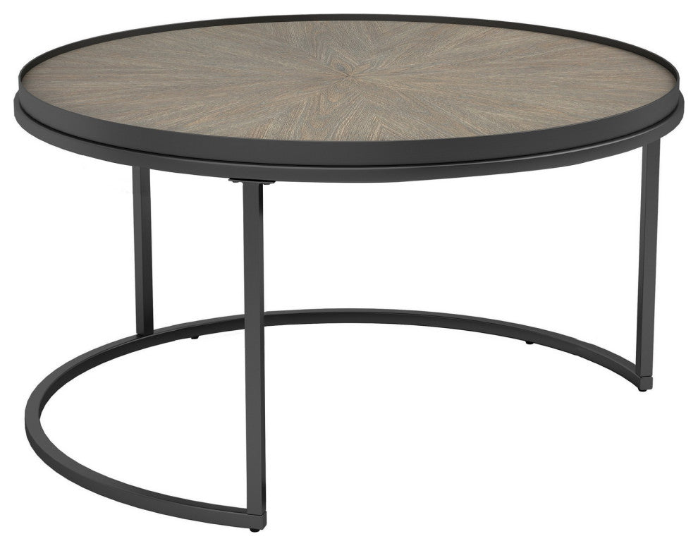Benzara BM242065 2 Piece Nesting Table With Elm Wood Top, Gray
