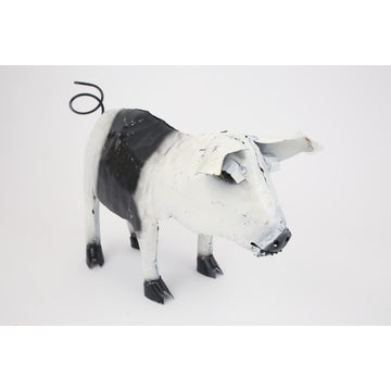 Recycled Metal Standing Pig, Black and White