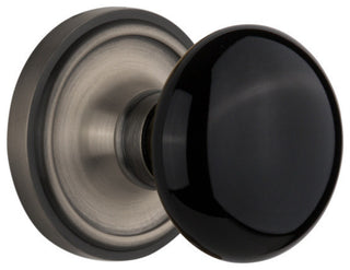 Single Classic Rosette With Black Porcelain Knob, Antique Pewter