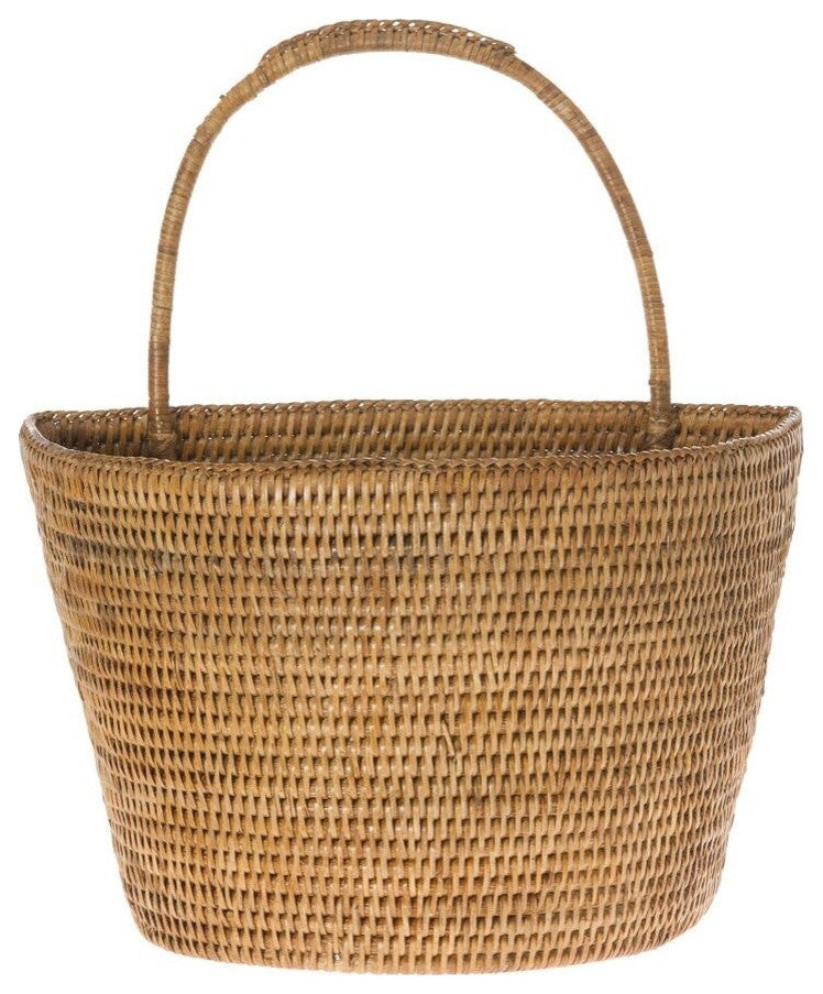 La Jolla Handwoven Rattan Wall Basket, Large, Honey-Brown