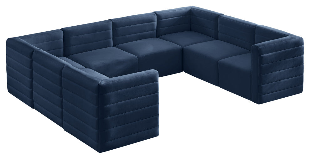 Quincy Velvet Upholstered 8-Piece U-Shaped Modular Sectional, Navy