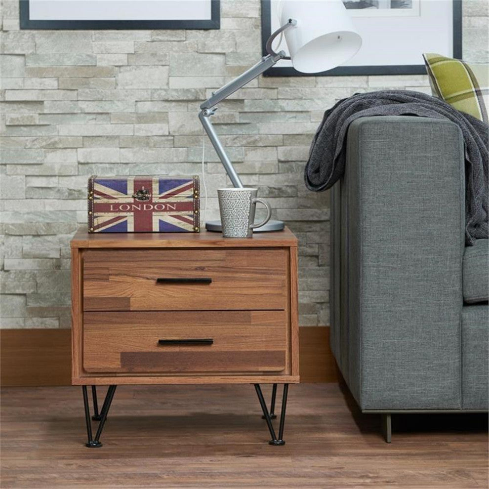 ACME Deoss Wooden Rectangular 2-Drawer Nightstand with "V" Shaped Legs in Walnut