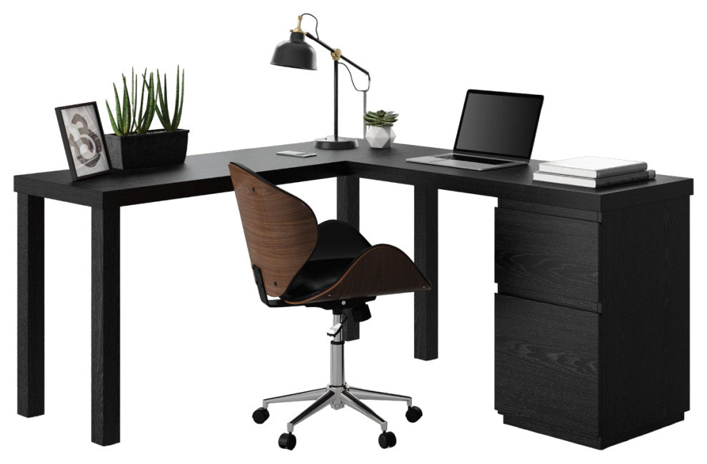 L-Shaped Desk, Large Top & Full Extension Handless Storage Drawers, Bourbon Oak