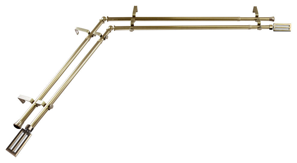 Mabel 13/16" Double Corner Window Curtain Rod, Antique Brass, 28-48"