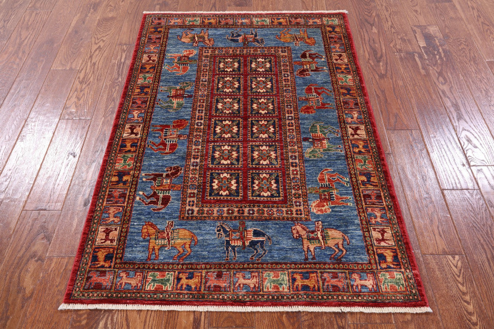 Antiqued Pazyryk Historical Design Handmade Rug 3' 4" X 5' 0" Q10696