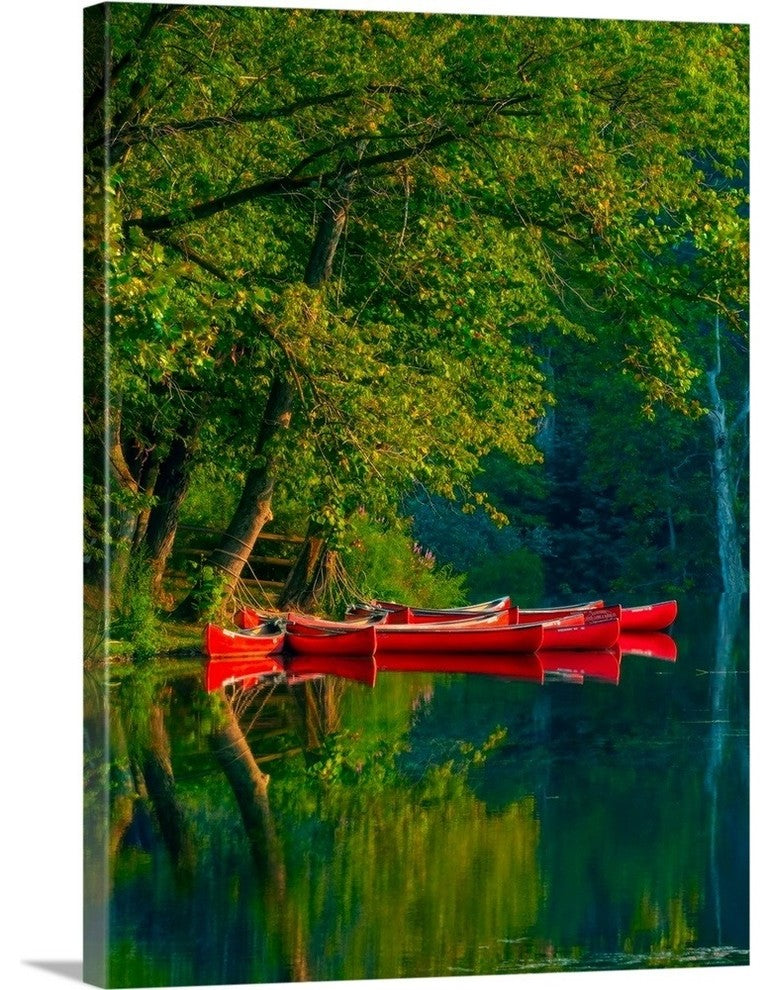 "Red Canoes" Wrapped Canvas Art Print, 18"x24"x1.5"