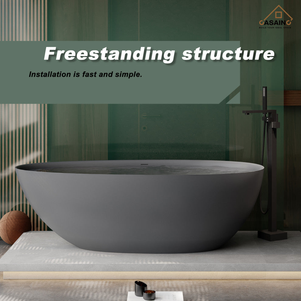 67in Solid Surface Freestanding Bathtub in Matte White, Matte Grey