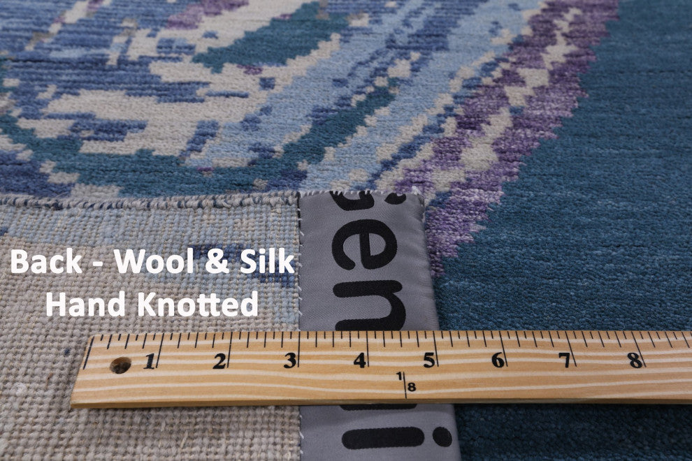8' 1" X 9' 10" Wool and Silk Modern Hand Knotted Rug Q7097