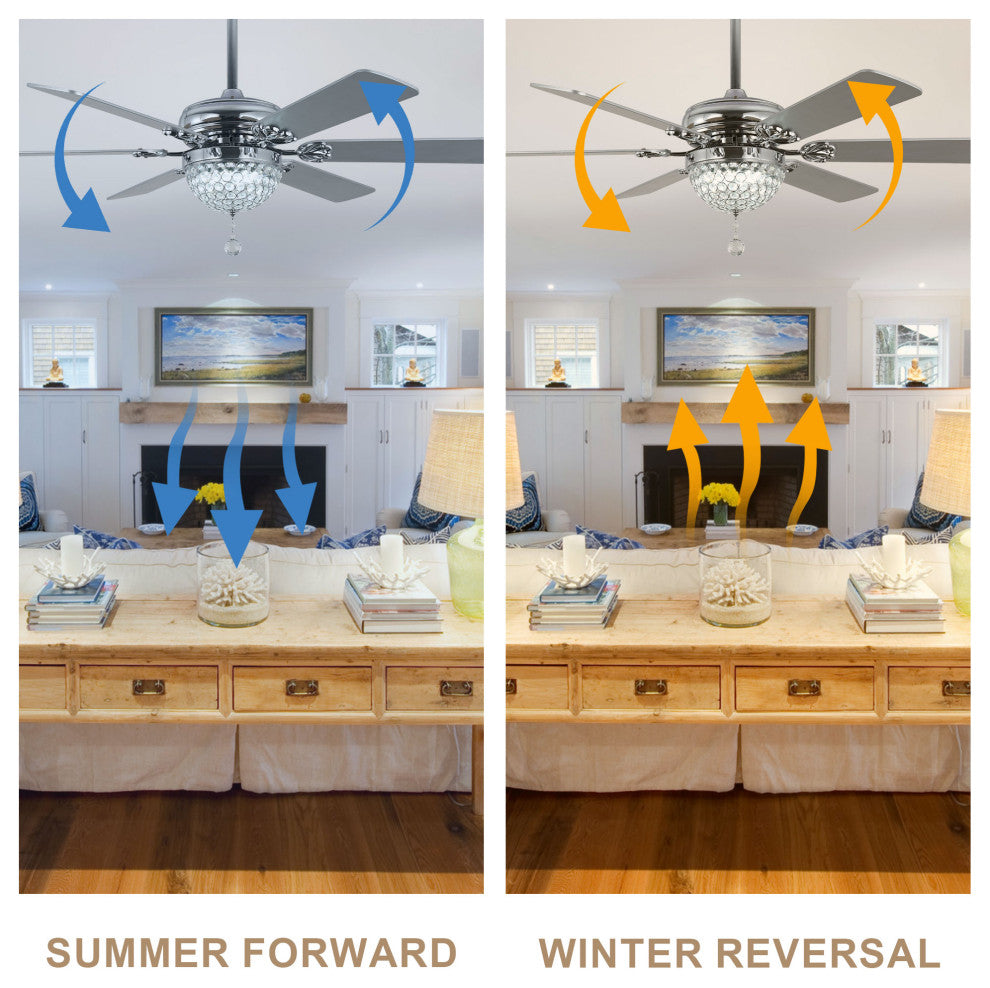 65" Modern Crystal Ceiling Fan with Dimmable LED Light and Remote, Silver