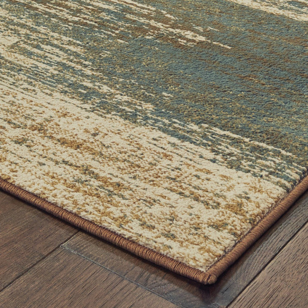 7??9??Blue And Brown Distressed Area Rug