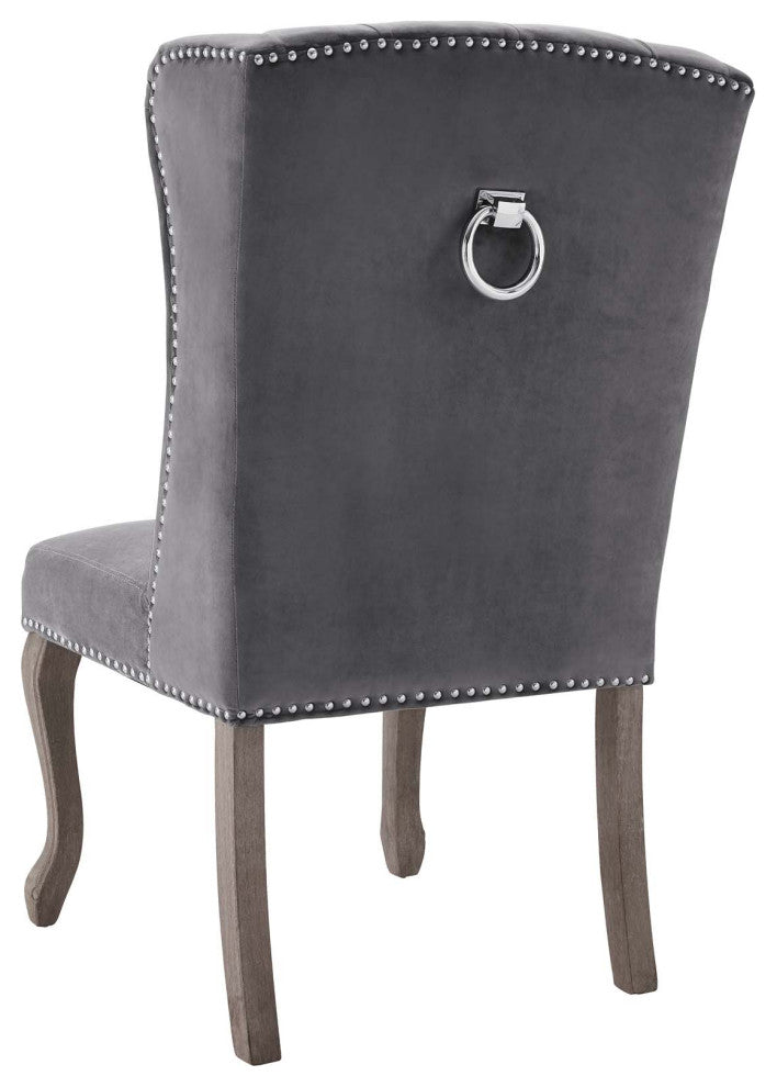 Side Dining Chair, Set of 2, Velvet, Gray, Modern, Cafe Bistro Restaurant