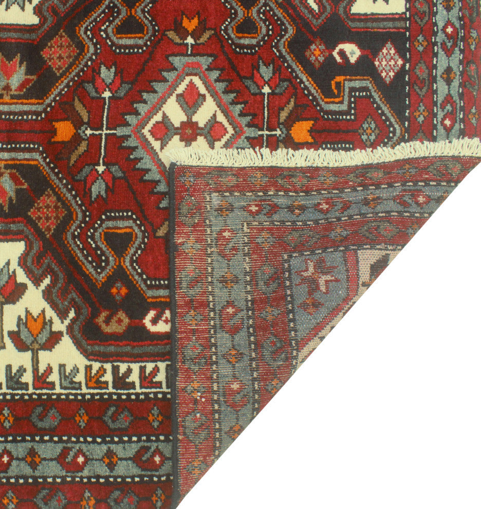 Fine Vintage Distressed Brent Red/Charcoal Runner, 3'8 x 9'10