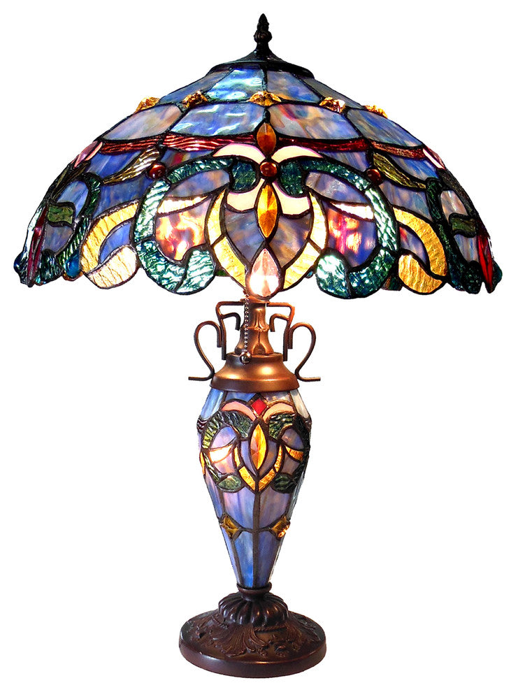 Chloe Lighting Nora Tiffany Style Victorian Double Lit 3 Light Dtable Lamp