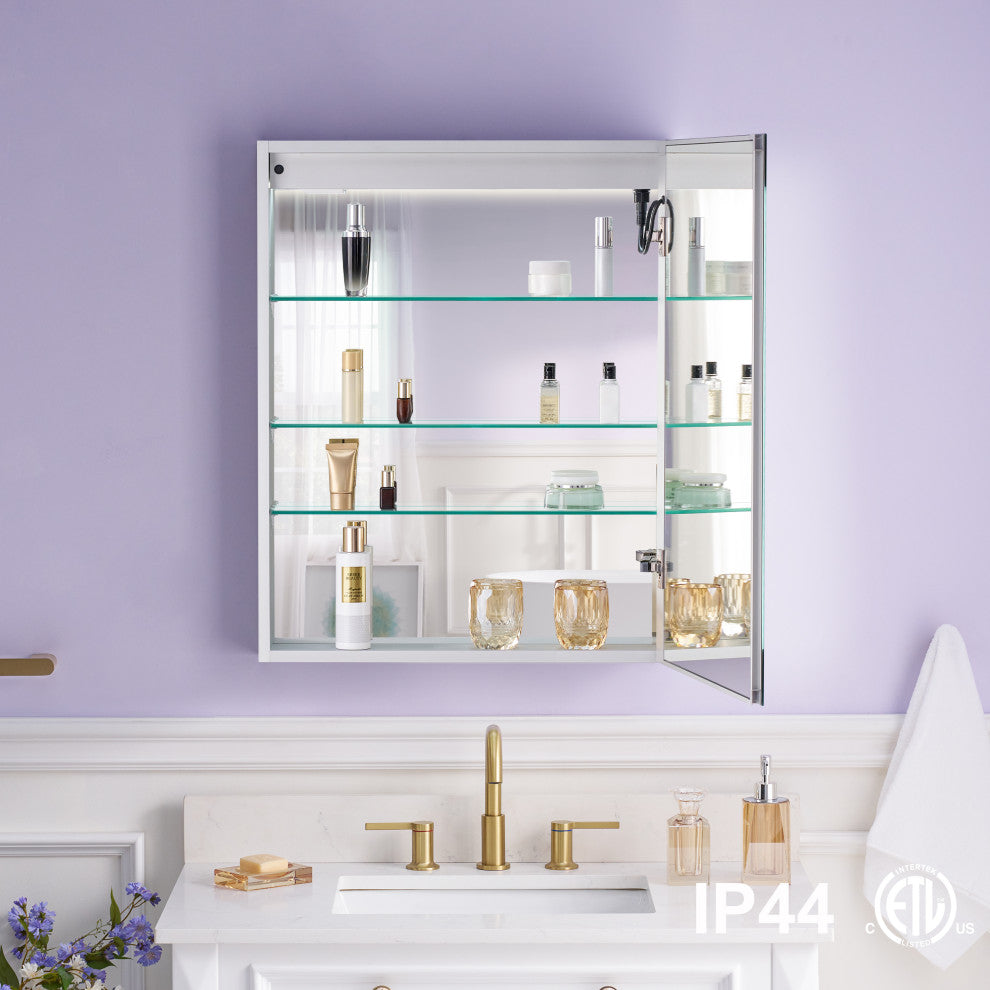 Recessed/Surface Mount LED Medicine Cabinet Mirror with Defogger, 24"x30" Right Hinge