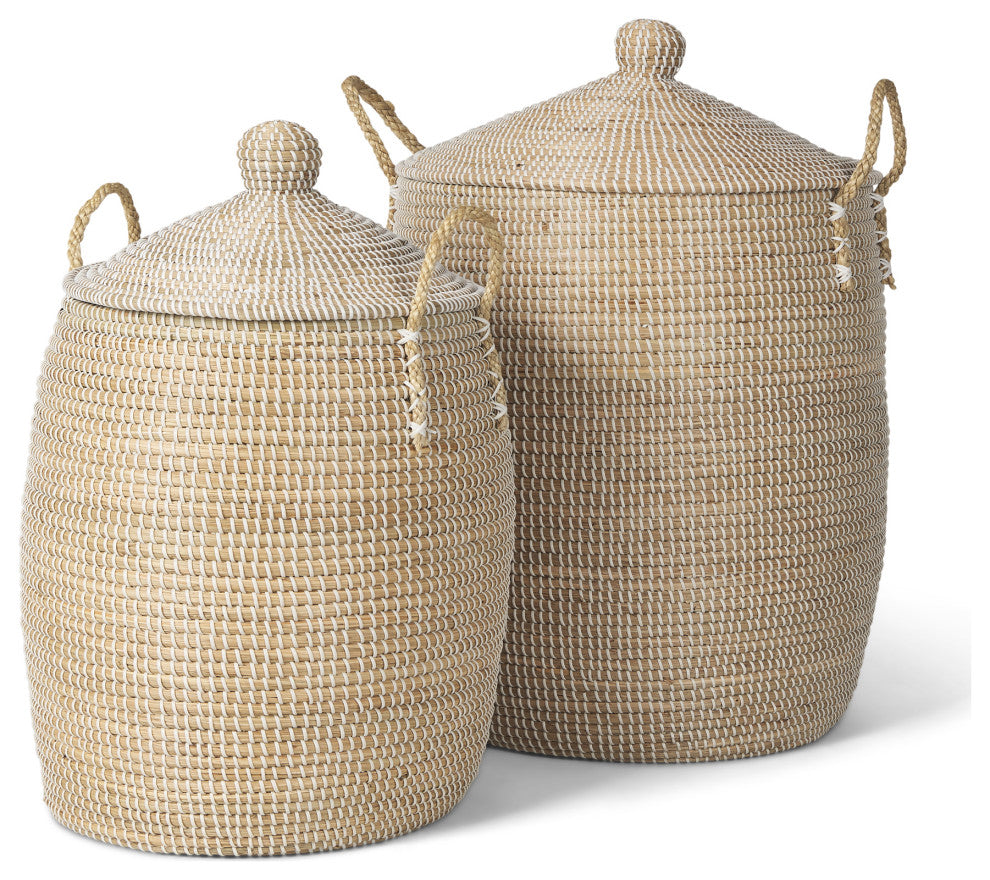 Kairi Set of 2 Seagrass Floor Baskets With Lids and Handles