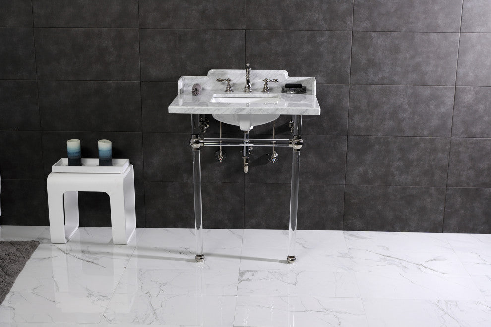 Kingston Brass LMS30MASQ6 30" Carrara Marble Console Sink, Acrylic Legs