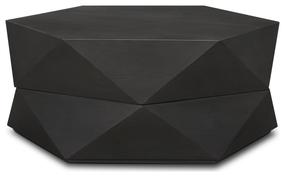 Arreto Hexagonal Hinged Solid Wood Top and Base Coffee Table