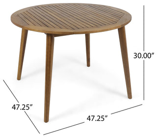 GDF Studio Nick Outdoor Acacia Wood Round Dining Table, Teak Finish