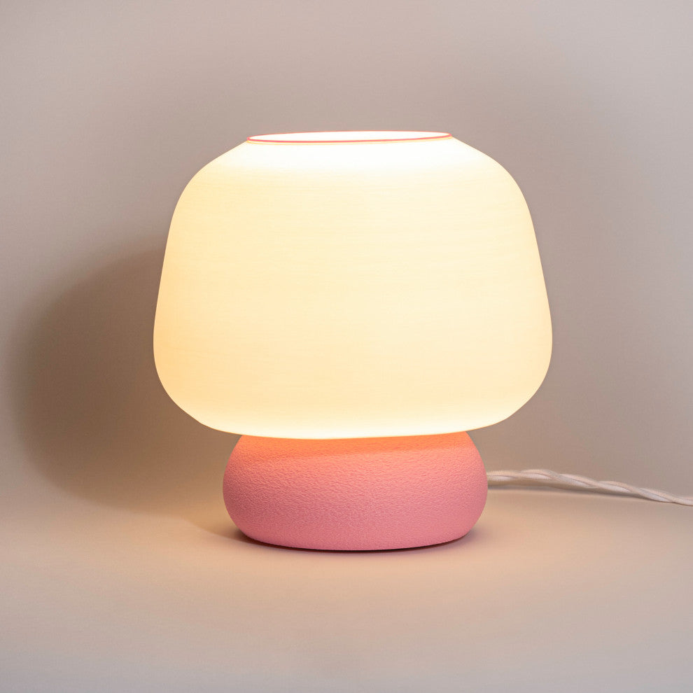 Mushroom 10" Plant-Based PLA Dimmable LED Table Lamp, White/Light Pink