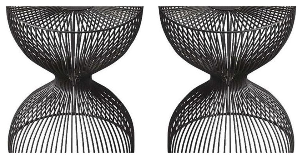 Home Square Modern Iron Cage Bunching Table in Black - Set of 2