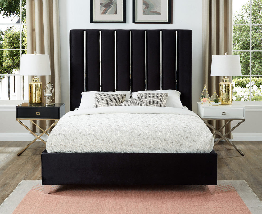Enzo Velvet Bed, Black, Queen