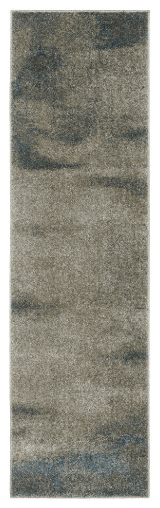 8' Runner Grey and Teal Blue Abstract Power Loom Runner Rug