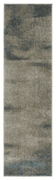 8' Runner Grey and Teal Blue Abstract Power Loom Runner Rug