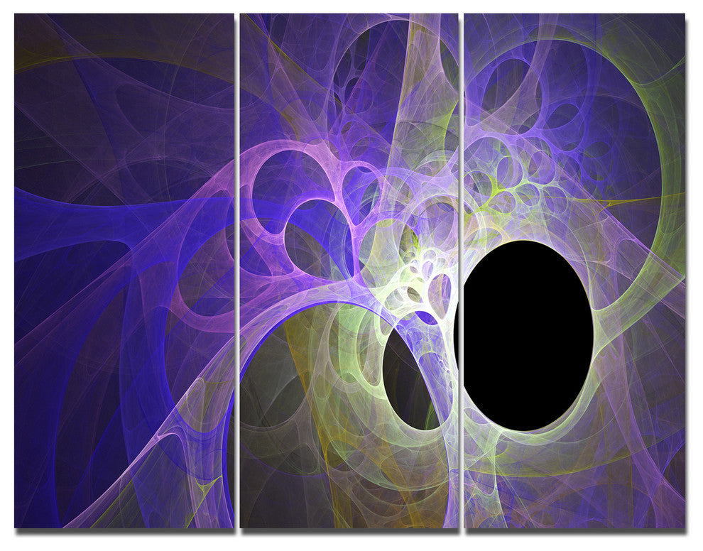 Blue Fractal Angel Wings, Abstract Wall Art Canvas, 36x28, 3 Panels