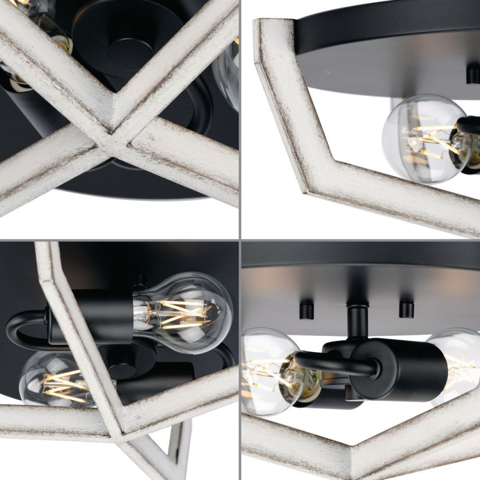 Galloway 2-Light 15" Matte Black Flush Mount Light With Distressed White Accents