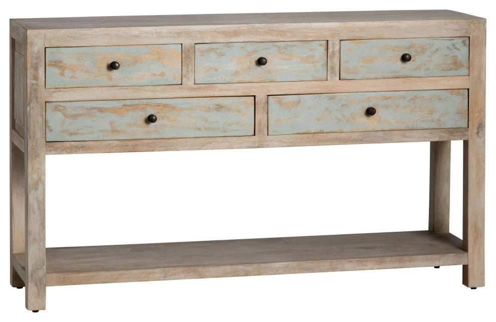 Grand Harbor 5-Drawer Mango Wood Console Table, Brown