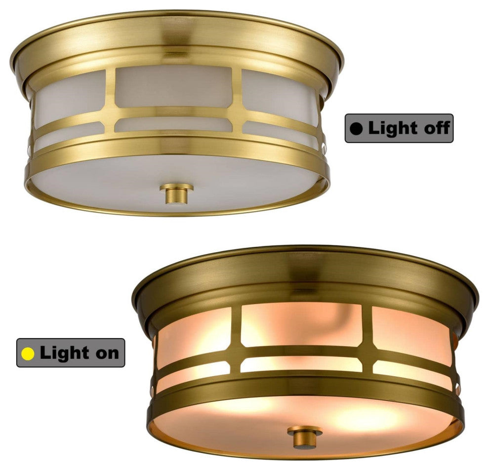 Modern Gold 2-light Drum Flush Mount Ceiling Light Fixture with Matt Glass