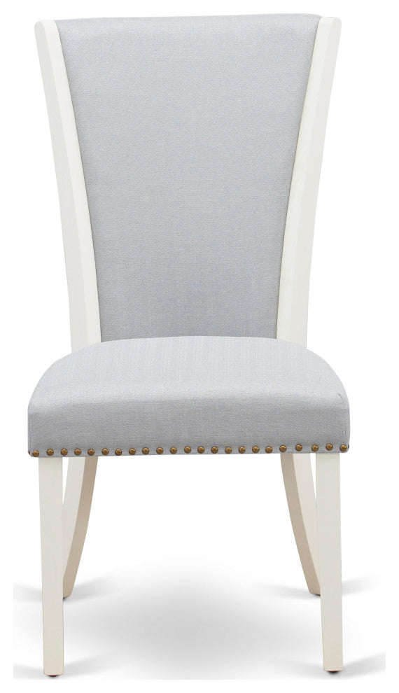 Set Of 2, Upholstered Chair- Parson Chairs, Linen White Wood Frame, Grey Seat