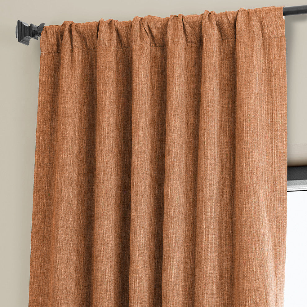 Faux Linen Darkening Curtain Single Panel, Desert Orange, 50"x108"