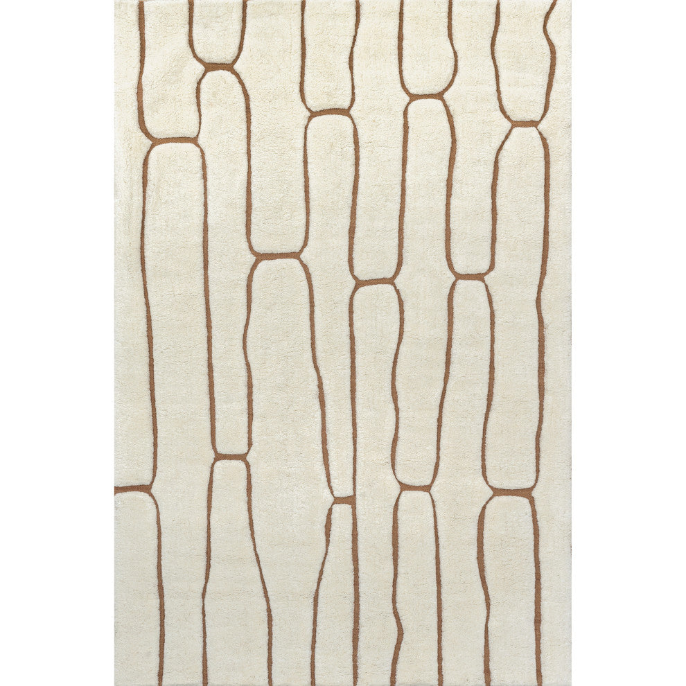 Nazco Abstract New Zealand Wool Area Rug, Cream 6'x9'