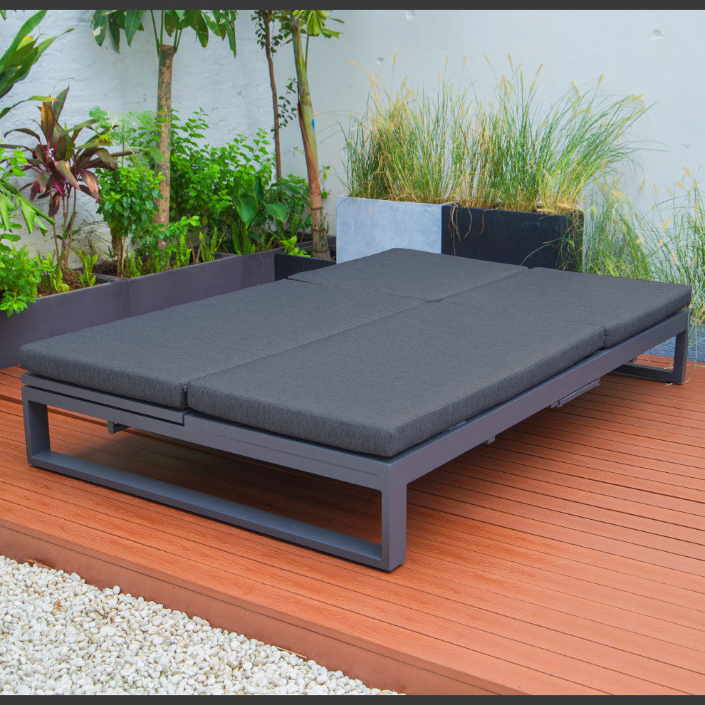 LeisureMod Chelsea Convertible 2-in-1 Sofa and Double Chaise Lounge, Black