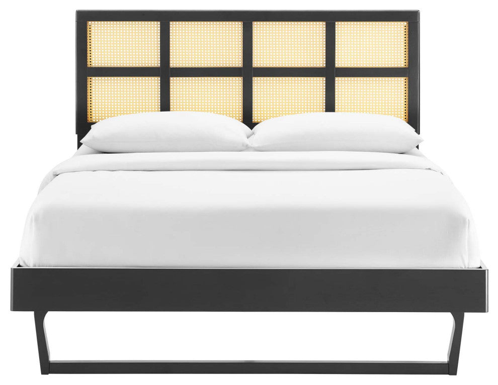 Sidney Cane and Wood Queen Platform Bed With Angular Legs Black
