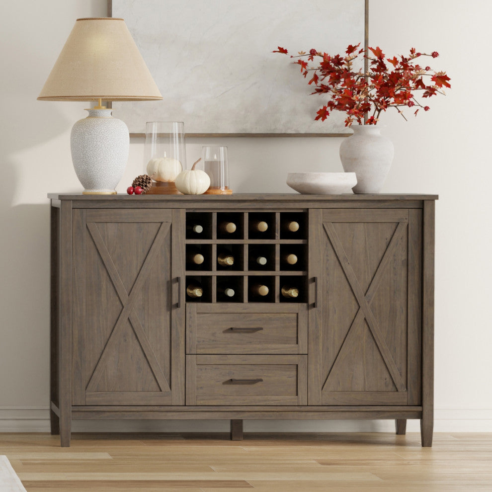 Ela Solid Wood Sideboard With Wine Storage, Smoky Brown