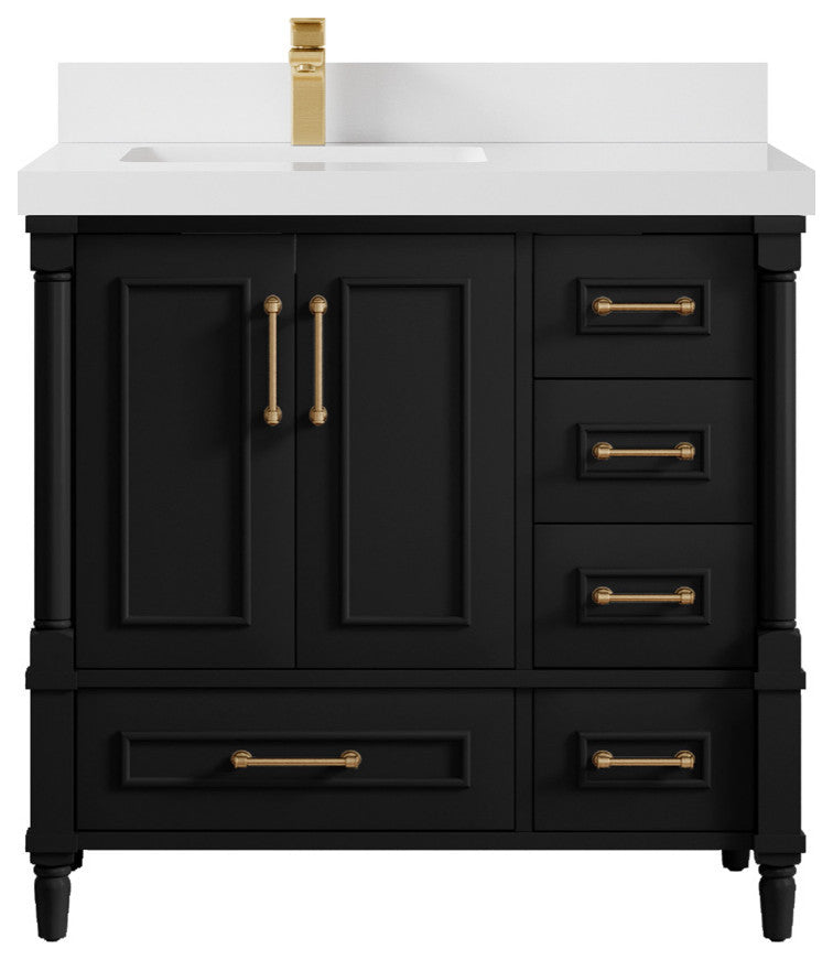 Aberdeen 36 Left Offset Bath Vanity in Black 2" White Quartz