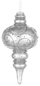 7" Silver Finial Ornament With Silver Glitter