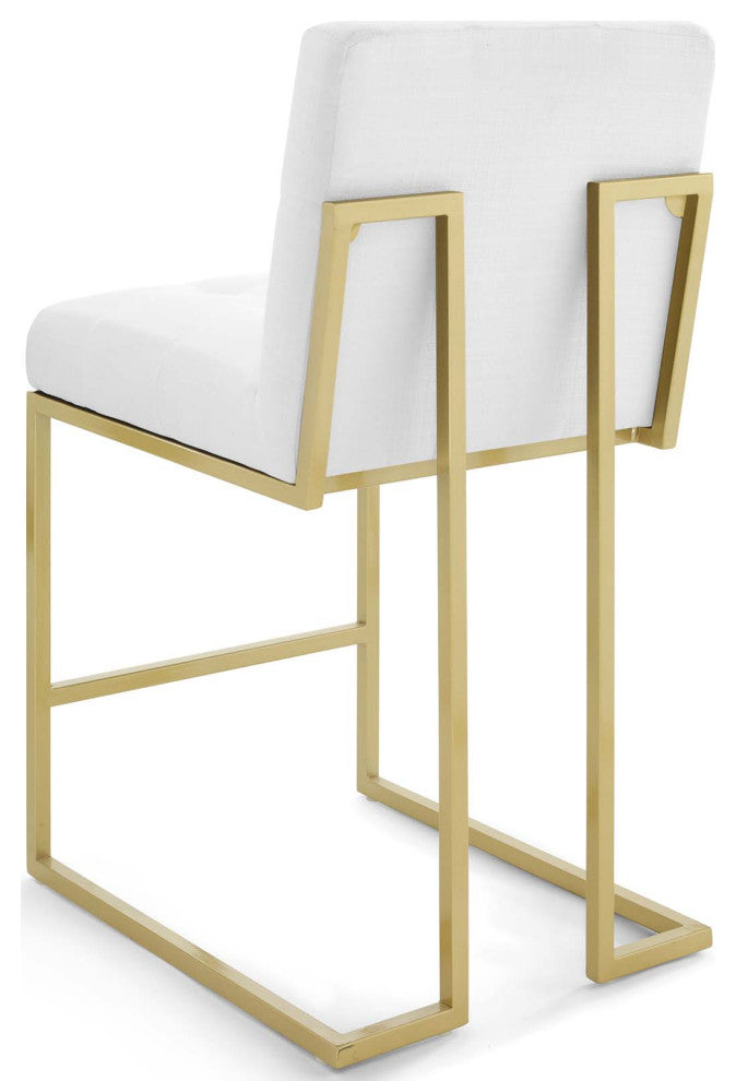 Side Dining Chair, Set of 2, Fabric, Metal, Gold White, Cafe Bistro Restaurant