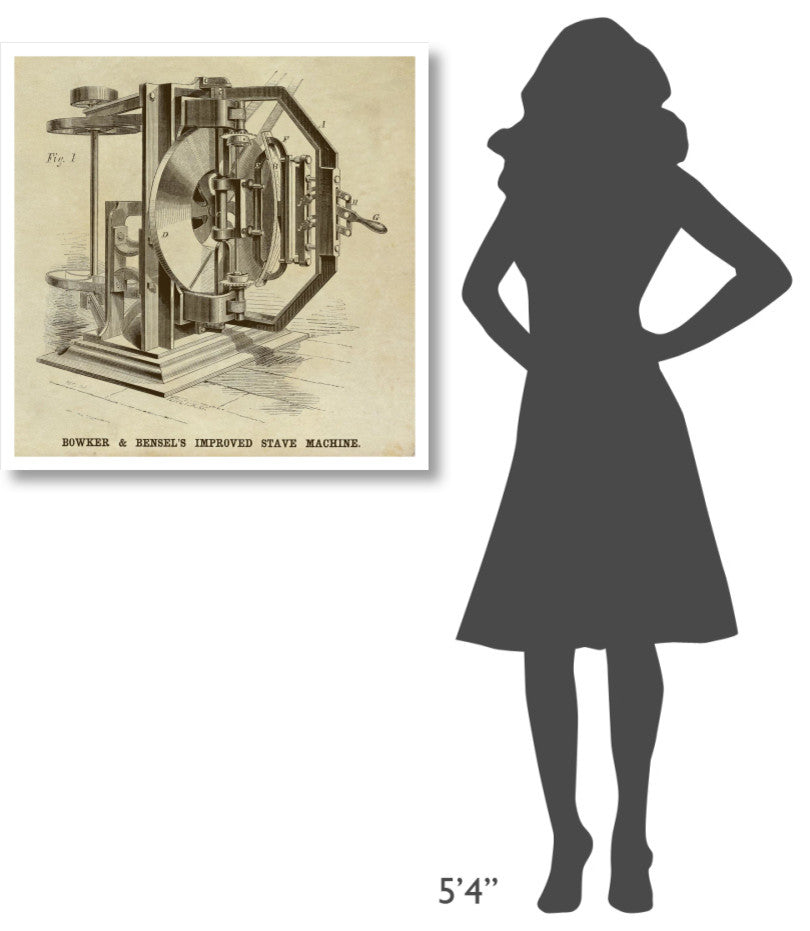 "Bowker & Bensel's Improved Stave Machine" Paper Print by Inventions, 32"x32"