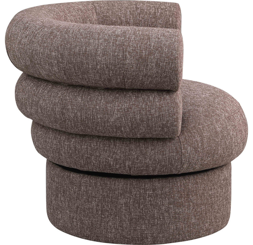 Valentina Linen Textured Fabric Upholstered Accent Swivel Chair, Brown