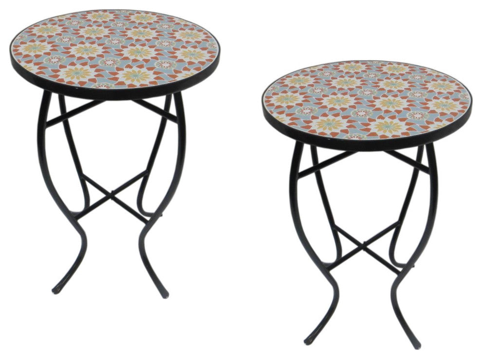 Mosaic Art Collection Accent Table, Floral, 2 Table Set