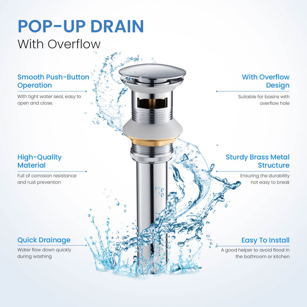 Pop Up Drain Stopper Full Cover With Overflow, KPW102, Chrome