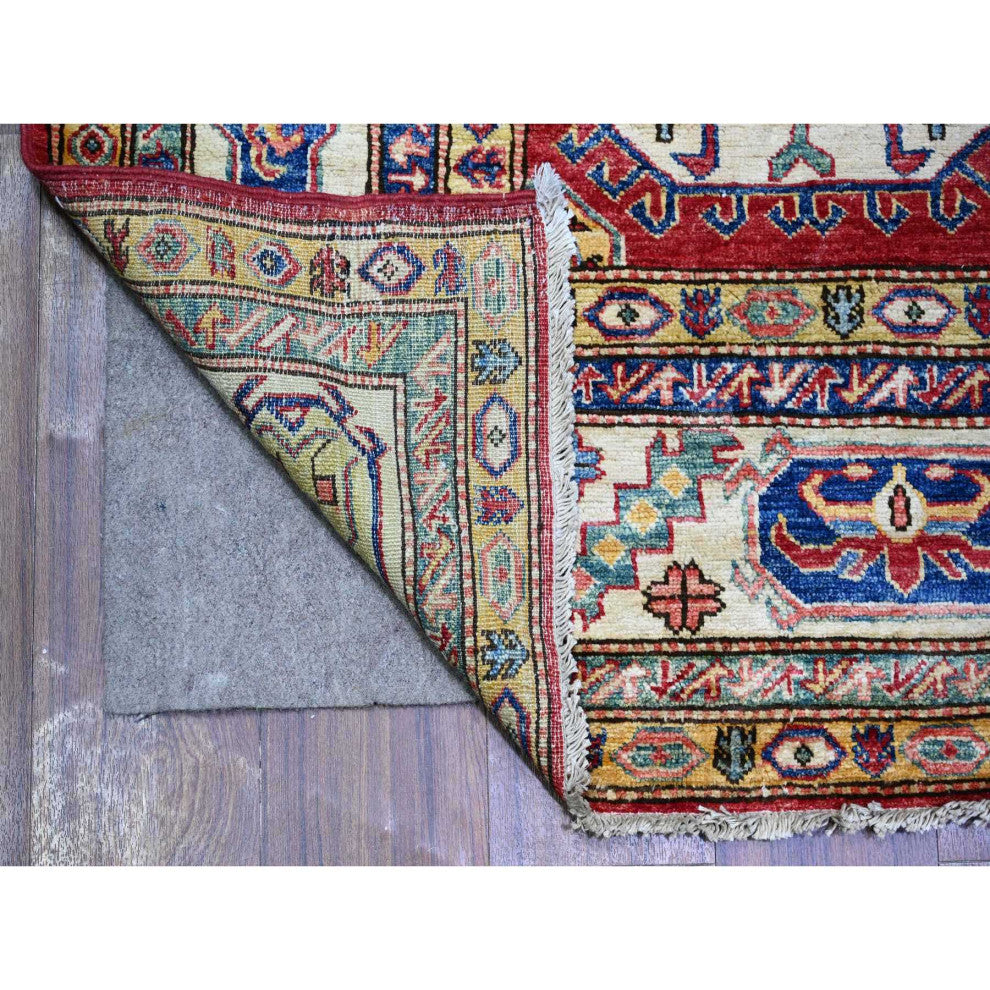 Rusty Red 100% Wool Afghan Super Kazak Weave Hand Knotted Rug, 6'11"x9'8"