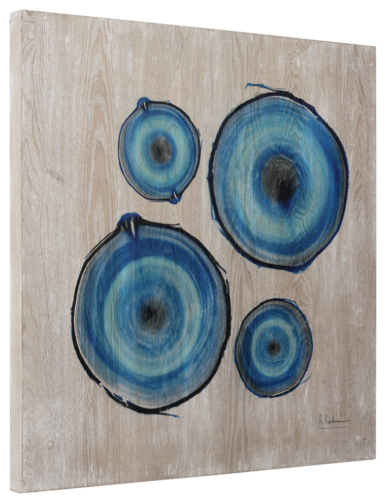 Blue Rings Diptych Wall Art X-Ray Photo Giclee Printed on Hand Finished Ash Wood